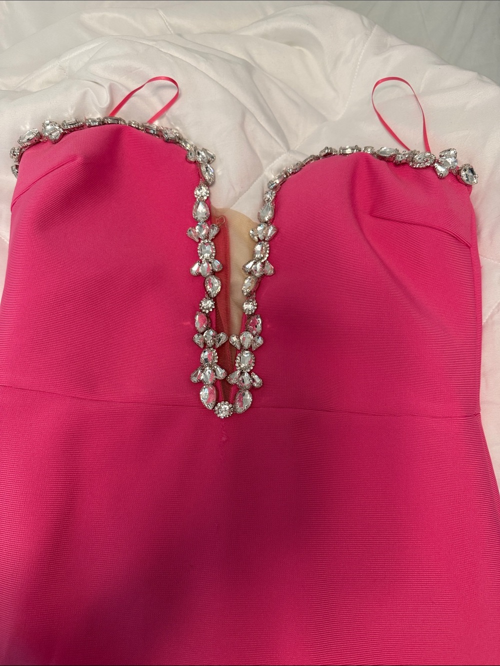 Fashion Nova Hot Pink Strapless Jewel-Trim Dress